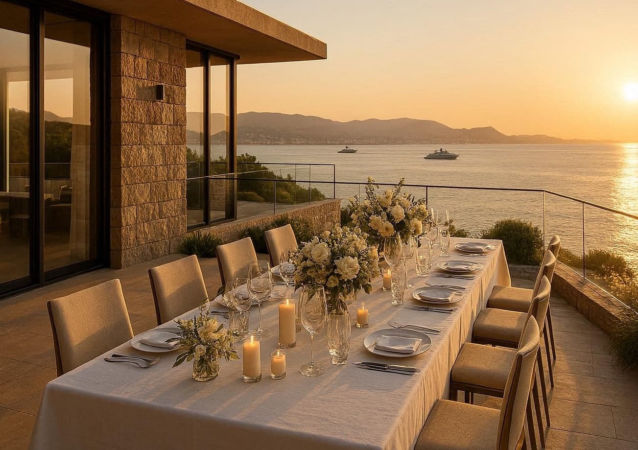 Private dining location in Cannes during sunset