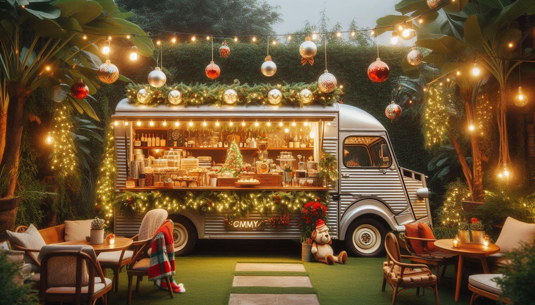 Een foodtruck tijdens een kerstfeest