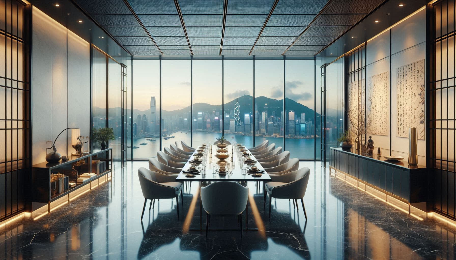 A set table within a Hong Kong high rise