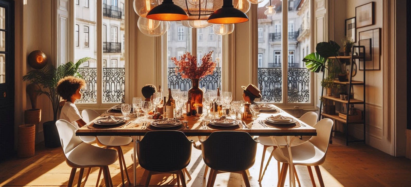 A dinner table with a kid ready for dinner in Lisbon