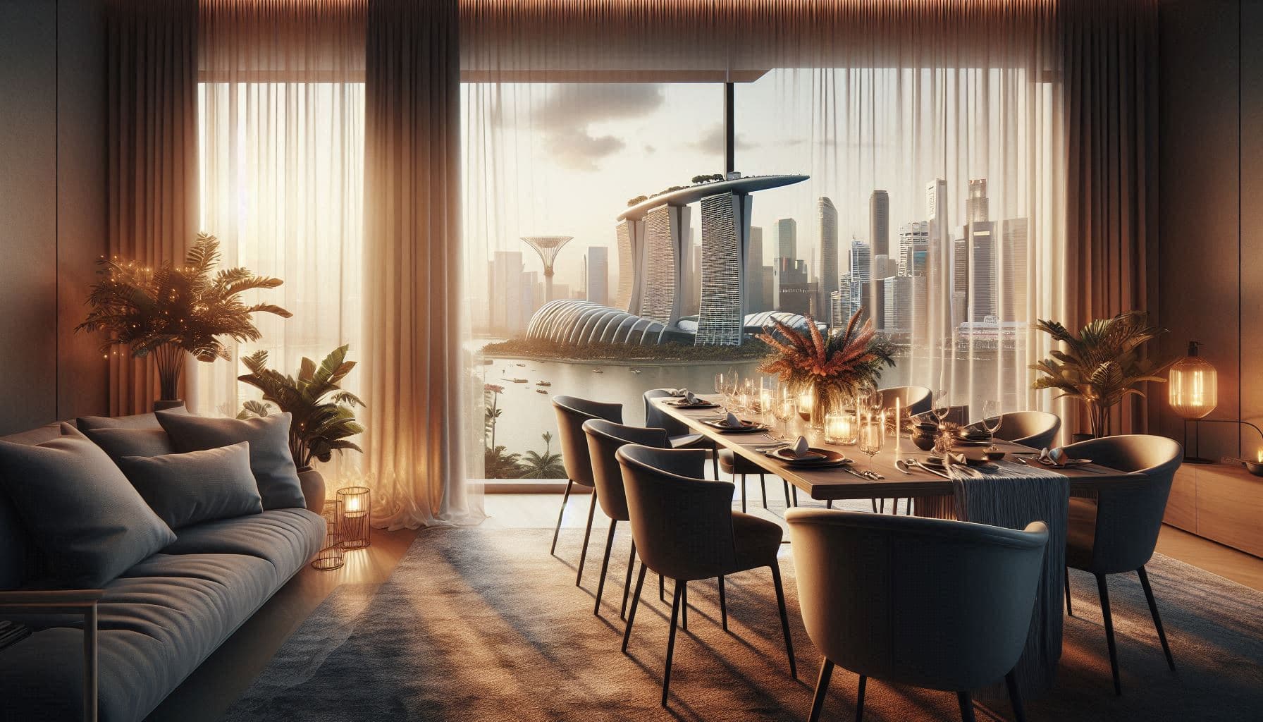 A private chef event in Singapore with Marina Bay Sands and the Supertrees visible in the distance