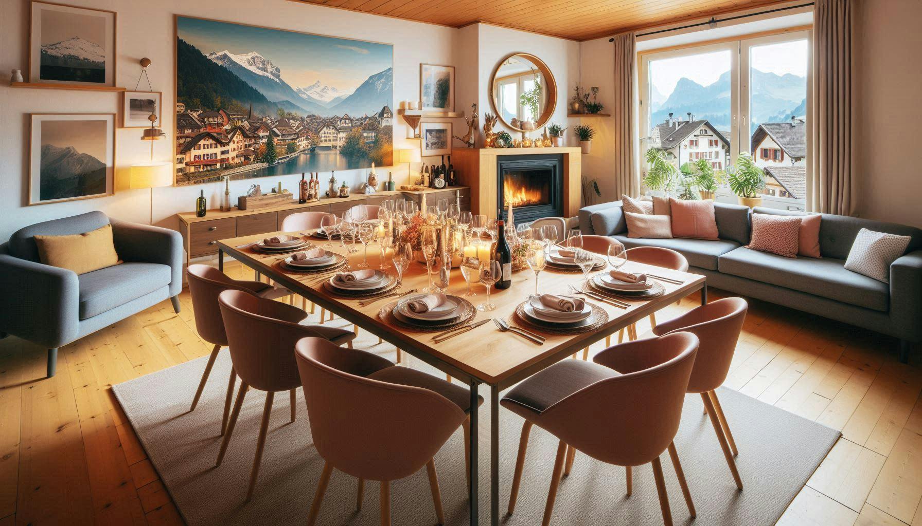 A table ready for an intimate family style meal at home in La Chaux-de-Fonds