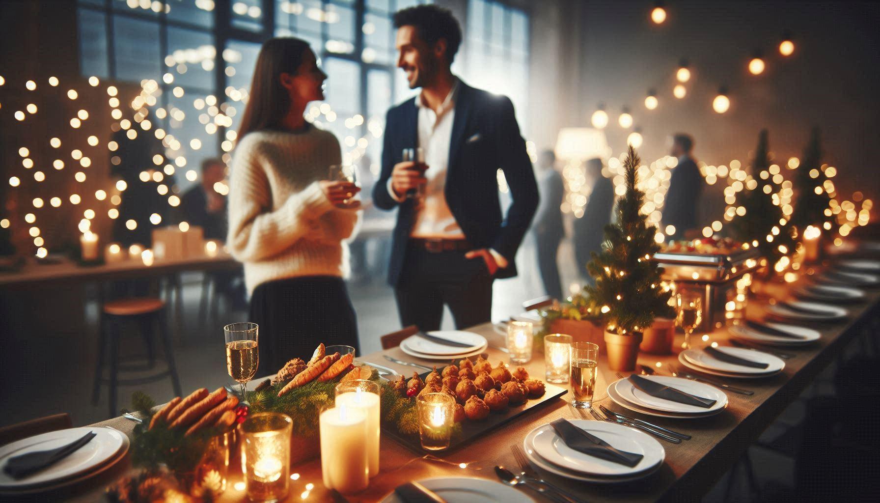 A walking dinner at Christmas in an office