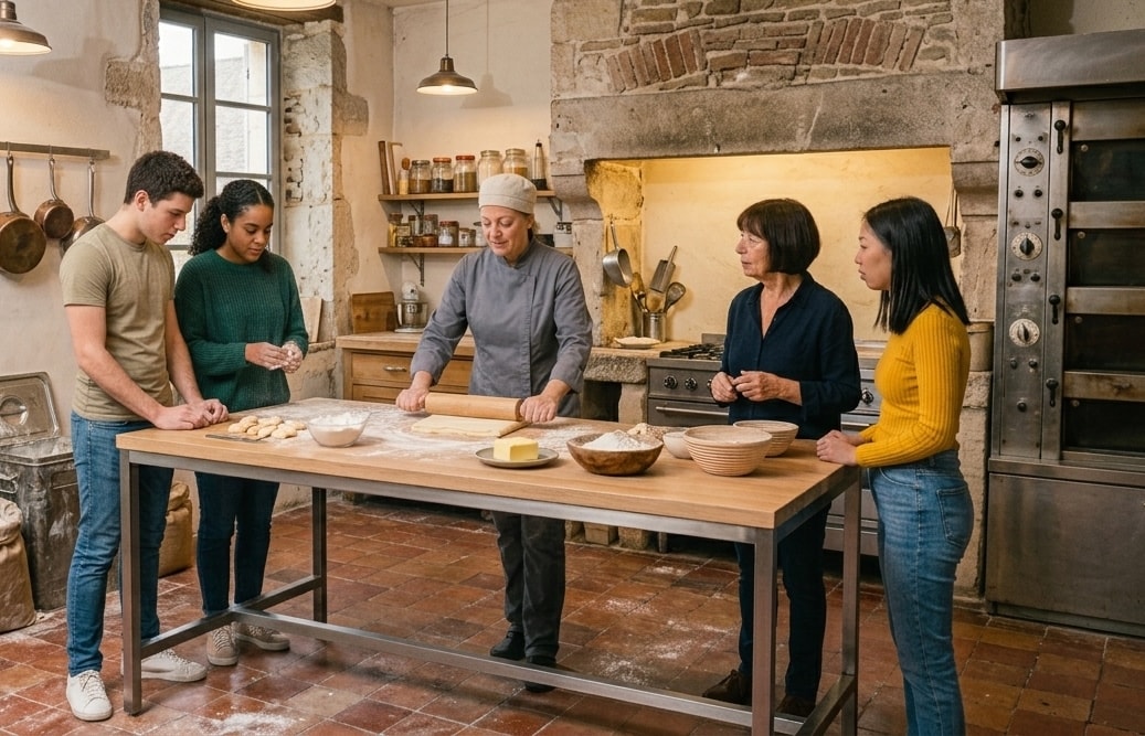 Guests cooking together with a chef during a private cooking workshop