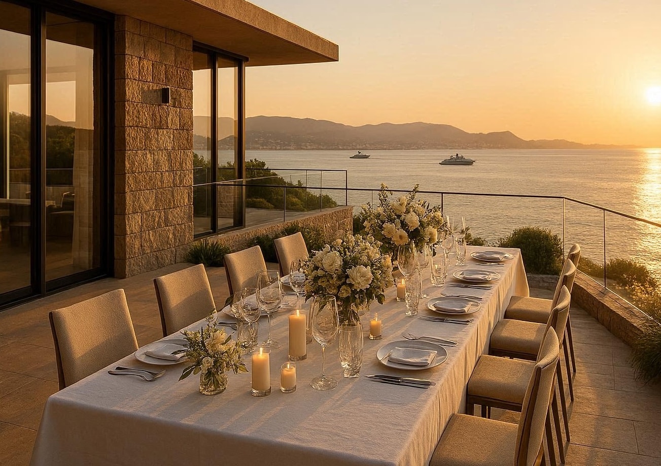 Private dining location in Cannes during sunset