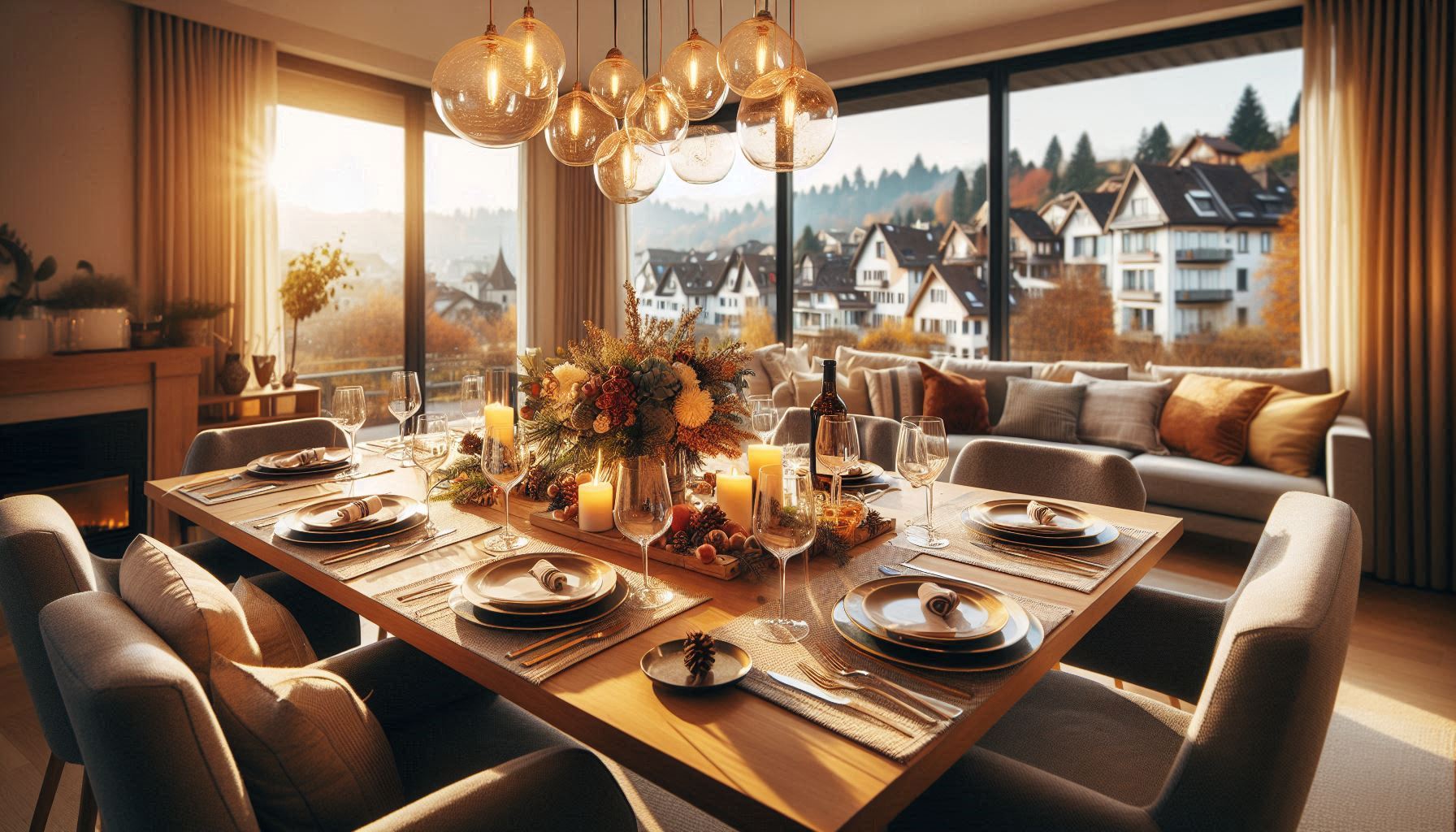A table set for 8 in Bern for a private dinner event at home