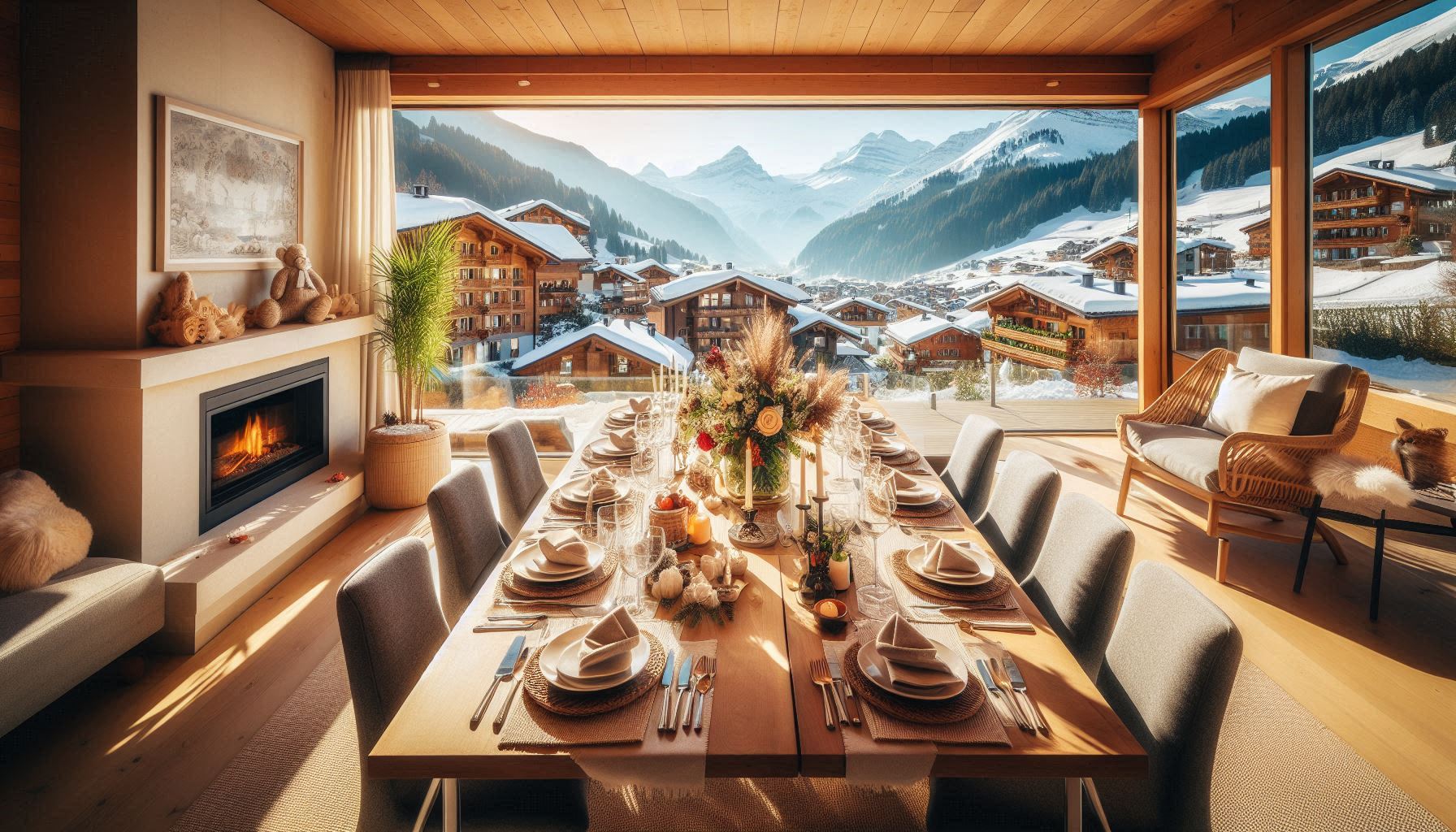 E gedeckter Tisch mit Blick uf St. Moritz